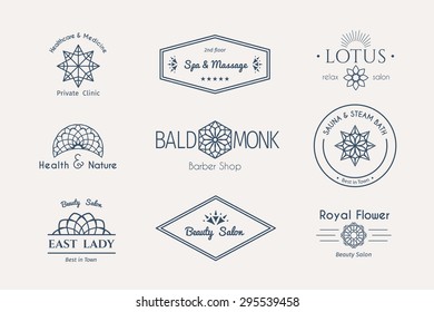 Asian health and beauty logo templates set. Vector ethnic ornamental design for beauty salons, spa, massage, barber shops, saunas, healthcare and medicine.