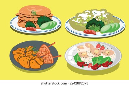Asian healthy food. Egg noodles and burger