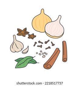 Asian Herb Spices For Making Stew Kawaii Doodle Flat Cartoon Vector Illustration