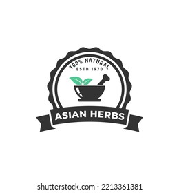 Asian Herbs Logo Vector or Asian Herbs Label Vector Isolated. Simple design for vintage style asian Herbs logo. Suitable for product labeling 100% of natural ingredients.