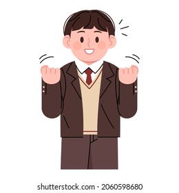 Asian high school student in school uniform. Cute student figure character vector illustration.