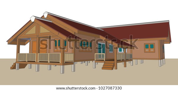 Asian House Design Thailand Vector Illustration Stock Vector Royalty Free 1027087330