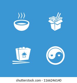 Asian icon. collection of 4 asian filled icons such as chinese fast food, noodles fast food, soup. editable asian icons for web and mobile.