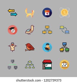 asian icon set. vector set about fennec, networking, network and bird icons set.