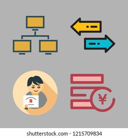 asian icon set. vector set about graduate, yen, network and transfer icons set.