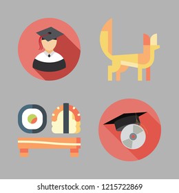 asian icon set. vector set about graduation, sushi, graduate and fennec icons set.