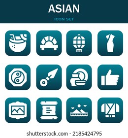 asian icon set. Vector  illustrations related with Coconut drink, Dumpling and Lantern