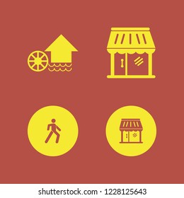 asian icon. asian vector icons set shop, water mill and pedestrian