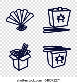 Asian icons set. set of 4 asian outline icons such as chinese fast food, noodles fast food