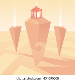 Asian illustration with pagoda.Cartoon style vector.