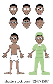 asian or indian ethnic cartoon with facial expressions in doctors or nurse outfit