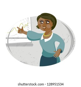asian indian type businesswoman leading a lecture  cartoon illustration