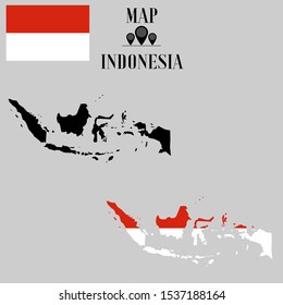 Asian Indonesia, Bali, Jakarta outline world map silhouette vector illustration, creative design background, national country flag, design element, symbols from countries all continents set. 