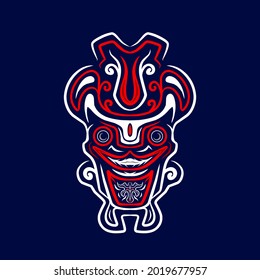 Asian Indonesian ethnic line art logo. Colorful tribal design with dark background. Abstract vector illustration. Isolated with navy background for t-shirt, poster, clothing, merch, apparel. 