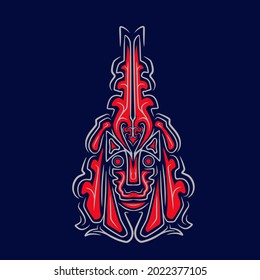 Asian Indonesian ethnic line art logo. Colorful tribal design with dark background. Abstract vector illustration. Isolated with navy background for t-shirt, poster, clothing, merch, apparel. 