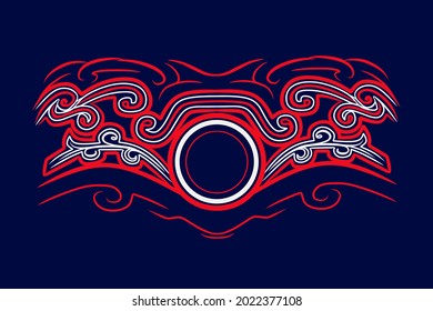 Asian Indonesian ethnic line art logo. Colorful tribal design with dark background. Abstract vector illustration. Isolated with navy background for t-shirt, poster, clothing, merch, apparel. 