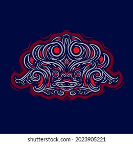 Asian Indonesian ethnic line art logo. Colorful tribal design with dark background. Abstract vector illustration. Isolated with navy background for t-shirt, poster, clothing, merch, apparel. 