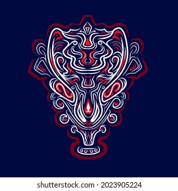 Asian Indonesian ethnic line art logo. Colorful tribal design with dark background. Abstract vector illustration. Isolated with navy background for t-shirt, poster, clothing, merch, apparel. 