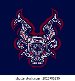 Asian Indonesian ethnic line art logo. Colorful tribal design with dark background. Abstract vector illustration. Isolated with navy background for t-shirt, poster, clothing, merch, apparel. 