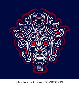 Asian Indonesian ethnic line art logo. Colorful tribal design with dark background. Abstract vector illustration. Isolated with navy background for t-shirt, poster, clothing, merch, apparel. 