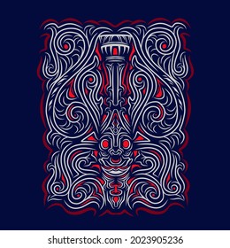 Asian Indonesian ethnic line art logo. Colorful tribal design with dark background. Abstract vector illustration. Isolated with navy background for t-shirt, poster, clothing, merch, apparel. 