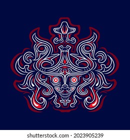 Asian Indonesian ethnic line art logo. Colorful tribal design with dark background. Abstract vector illustration. Isolated with navy background for t-shirt, poster, clothing, merch, apparel. 