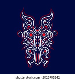 Asian Indonesian ethnic line art logo. Colorful tribal design with dark background. Abstract vector illustration. Isolated with navy background for t-shirt, poster, clothing, merch, apparel. 