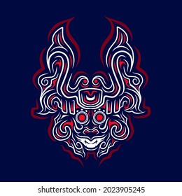 Asian Indonesian ethnic line art logo. Colorful tribal design with dark background. Abstract vector illustration. Isolated with navy background for t-shirt, poster, clothing, merch, apparel. 