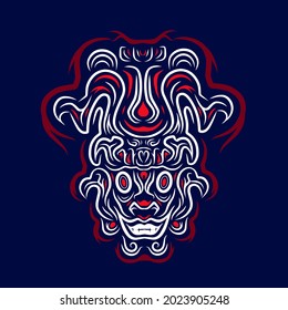 Asian Indonesian ethnic line art logo. Colorful tribal design with dark background. Abstract vector illustration. Isolated with navy background for t-shirt, poster, clothing, merch, apparel. 