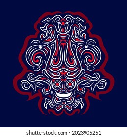 Asian Indonesian ethnic line art logo. Colorful tribal design with dark background. Abstract vector illustration. Isolated with navy background for t-shirt, poster, clothing, merch, apparel. 