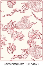 Asian Japanese tradition pattern. A4 format blank with decorative pattern in red colors. Vector illustration.