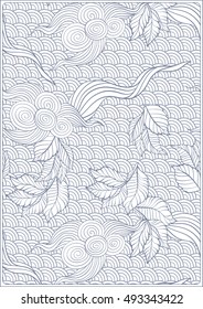 Asian Japanese tradition pattern. A4 format blank with decorative pattern in blue colors. Vector illustration.