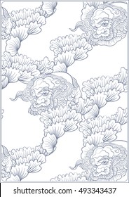 Asian Japanese tradition pattern. A4 format blank with decorative pattern in blue colors. Vector illustration.
