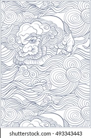Asian Japanese tradition pattern. A4 format blank with decorative pattern in blue colors. Vector illustration.