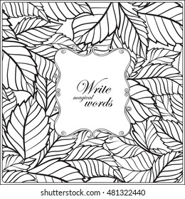 Asian Japanese tradition pattern. Square format blank with decorative pattern and decorative frame and space for text. Vector illustration. Coloring book for adult. Outline drawing coloring page.