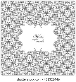 Asian Japanese tradition pattern. Square format blank with decorative pattern and decorative frame and space for text. Vector illustration. Coloring book for adult. Outline drawing coloring page.