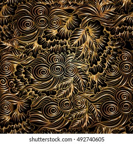 Asian Japanese tradition seamless pattern in gold and black colors. Stock vector illustration.