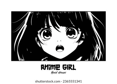 Asian Kawaii School Girl Portrait: A Detailed Manga Style Close-Up of a Surprised Female Face, Hand-Drawn and Isolated on White
