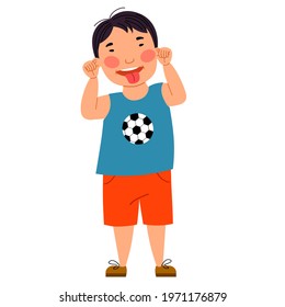 Asian kid made a face and showed his tongue