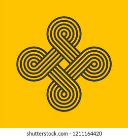 Asian Knot Vector Illustration. Twisted lines. Intertwined pattern. Geometric design. Abstract cloverleaf shape.