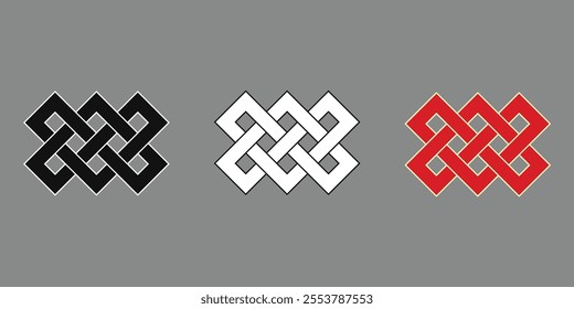 Asian knots or eternal knots. Set. Tradition Chinese, Tibetian knots. Sacred symbol of the rebirths concatenation in the Buddhism