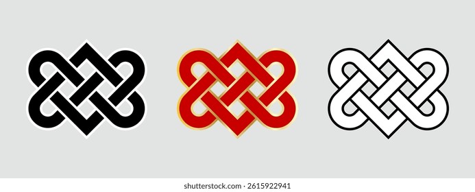 Asian knots or eternal knots. Set. Tradition Chinese, Tibetian knots. Sacred symbol of the rebirths concatenation in the Buddhism