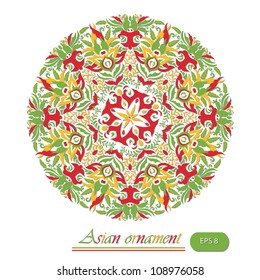 Asian lace east pattern texture for sign, symbol, summer ornament on beautiful background, style card, eco mosaic, banner, border, frame, traditional circle template, art cute vector eps 8