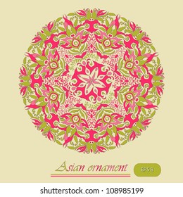 Asian lace east pattern texture for sign, symbol, summer ornament on beautiful background, style card, eco mosaic, banner, border, frame, traditional circle template, art cute vector eps 8