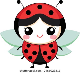 Asiática Lady Beetle bug stay Vector kawaii, ilustración de arte