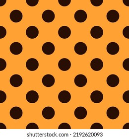 Asian lady beetle seamless pattern. Polka dot retro vector background. Fabric swatch with black large circles on yellow. Repeat tile. Wild life nature print. 