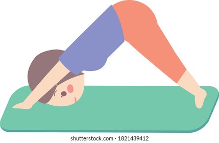 Asian lady doing the down dog yoga pose