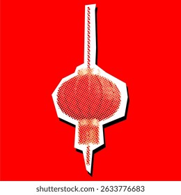 Asian lampion in dotted pointillize style with paper torn effect. Vector collage element, ideal for decoration, festive themes, and oriental designs. Clean and artistic layout.