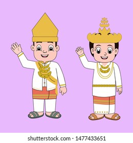 Asian lampung indonesia character design with traditional clothes, Flat design. EPS 8 vector illustration, no transparency, no gradients - Vector