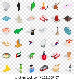 Asian landmark icons set. Isometric style of 36 asian landmark vector icons for web for any design